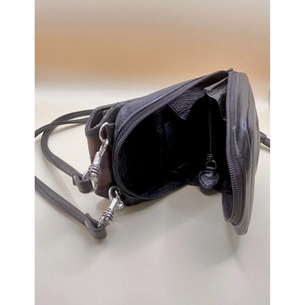Brighton‎ Black Brown Croc Leather Crossbody Phone Bag Silver/Gold Heart - Picture 12 of 12